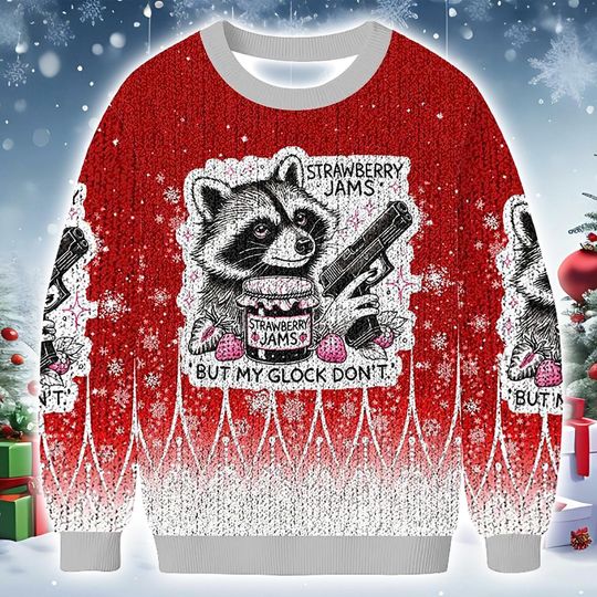 Discover Sarcastic Christmas Sweater Raccoon "But My Glock Don't": Sublimation Knit-Look Jumper