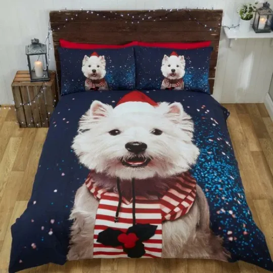 Discover Christmas Westie Dog Bedding Set with Duvet Cover and Pillowcases