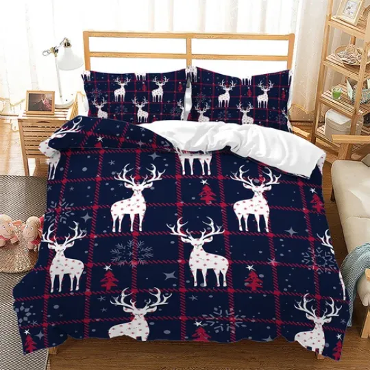 Discover Christmas Tree Elk Printing Duvet Cover Set with Pillowcases