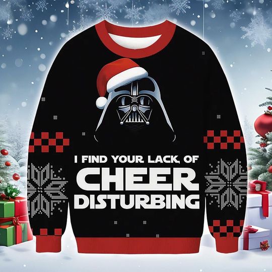Discover Dark Helmet Christmas Sweatshirt with funny cheer quote, black festive pullover featuring holiday hat, humorous winter gift for him her