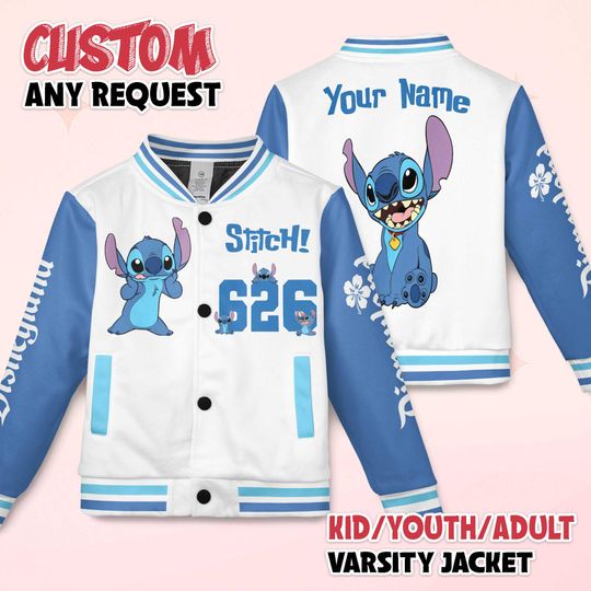 Discover Custom Stitch Alien 626 Varsity Jacket, Personalize Disney Lilo & Stitch Jacket, Baseball Team Outfit