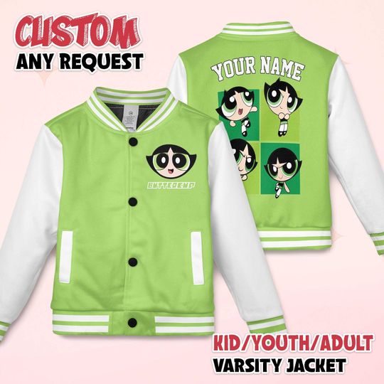 Personalize Buttercup Varsity Jacket, Cartoon The Powerpuff Girls Baseball Jacket, Baseball Team Outfit