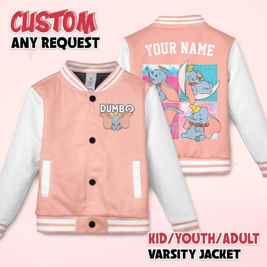 Discover Personalize Dumboo Varsity Jacket, Custom Disney Dumboo Elephant Baseball Jacket, Baseball Team Outfit