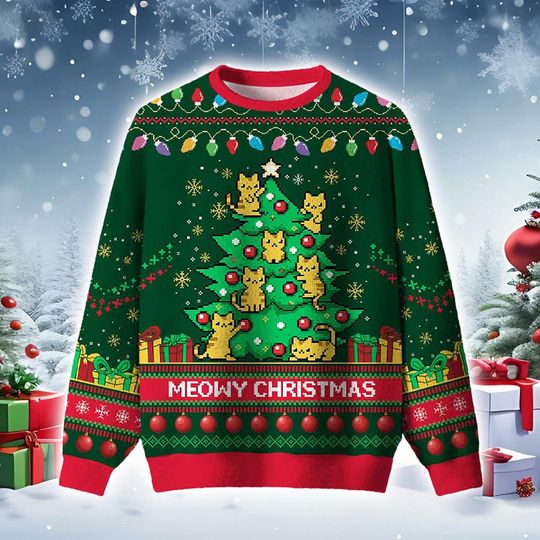 Christmas Cat Sweater 2025 Ugly Holiday Sweater