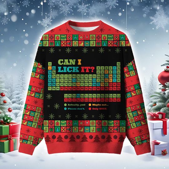 Christmas Ugly Sweater 2025 Funny Periodic Table Holiday Sweater