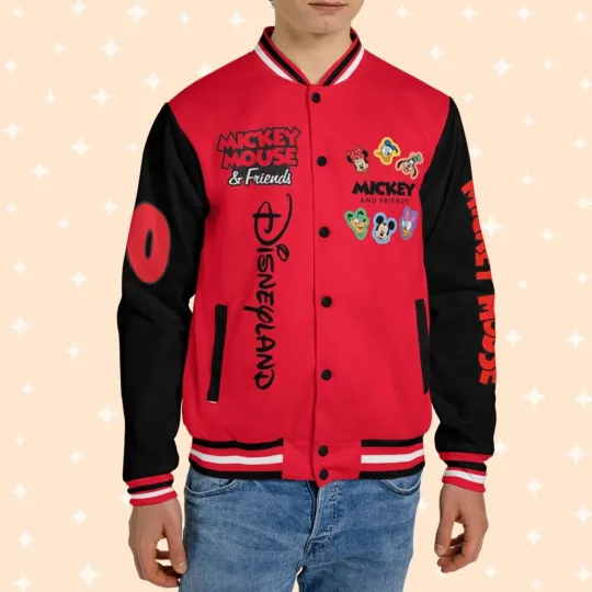 Discover Personalized Mickey Mouse & Friends Gift For Fan Black & Red Baseball Jacket