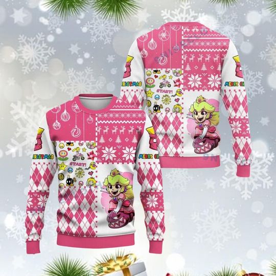 Princess Peach Ugly Christmas Sweater, Super Mario Sweater, Princess Peach Ugly Sweater, Super Mario Shirt, Xmas Chrismas Gift