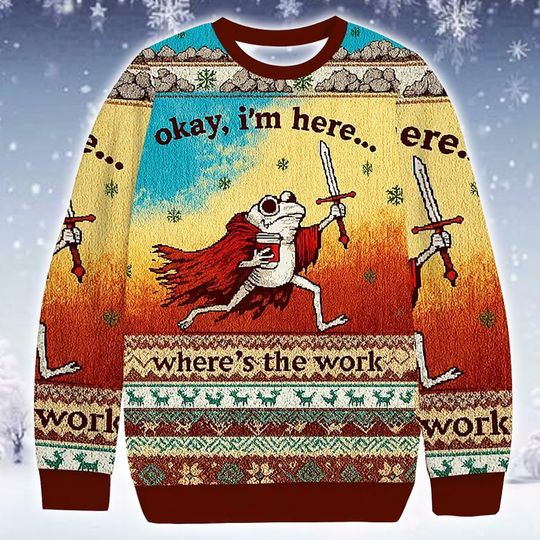 Discover Funny Christmas Ugly Sweater Frog Meme Holiday Party Jumper 2025: Unique Graphic Print Novelty Knit Apparel