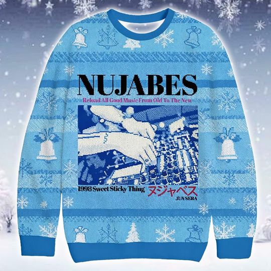 Discover Blue Christmas Ugly Sweater Lo Fi Music Producer Jumper 2025: Abstract Album Cover Printed Knitwear