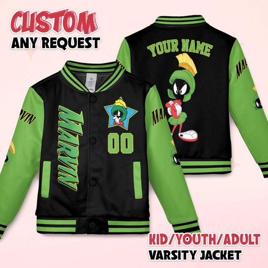 Discover Personalized Marvin the Martian Varsity Jacket, Looney Tunes Baseball Jacket