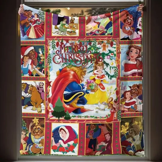Discover Belle Princess Beauty And The Beast Merry Christmas Winter Holiday Blanket