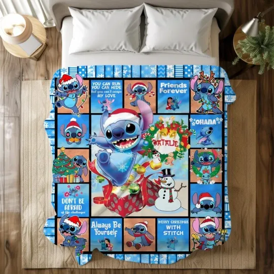 Personalized Funny Santa Stitch Merry Christmas Lilo And Stitch Quotes Blanket