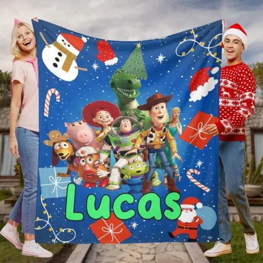 Discover Personalized Merry Christmas Toy Story Characters Group Holiday Gift Blanket