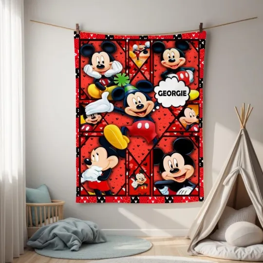 Discover Personalized Name Cute Mickey Mouse Christmas Gift 2025 Joy To The World Blanket