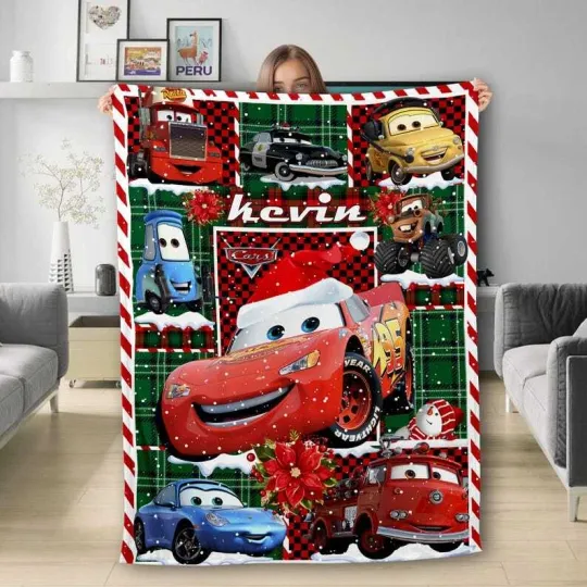 Discover Personalized Lightning McQueen & Friends Pixar Cars Christmas Blanket