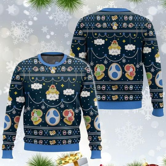 Super Mario Yoshi Ugly Christmas Sweater, Bowser Mario Bros Xmas Sweatshirt, Christmas Mario Yoshi Sweater, Video Games Sweater