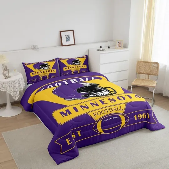 Minnesota Vikings Queen Bedding Set  Football Comforter Set