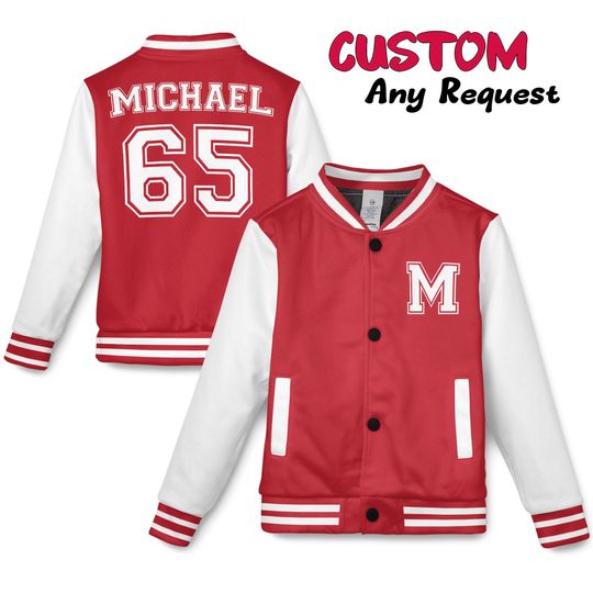 Discover Personalised Kids Varsity Jacket | Initial | Name | College Baseball Style | Boys | Girls | Children | Toddler | Baby | Blue