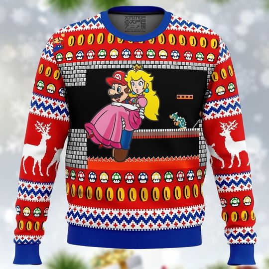 Super Mario Christmas Ugly Sweater, Princess Peach Sweater, Gamer Holiday Gift for Men Women, Xmas Gift, Christmas Party Gift