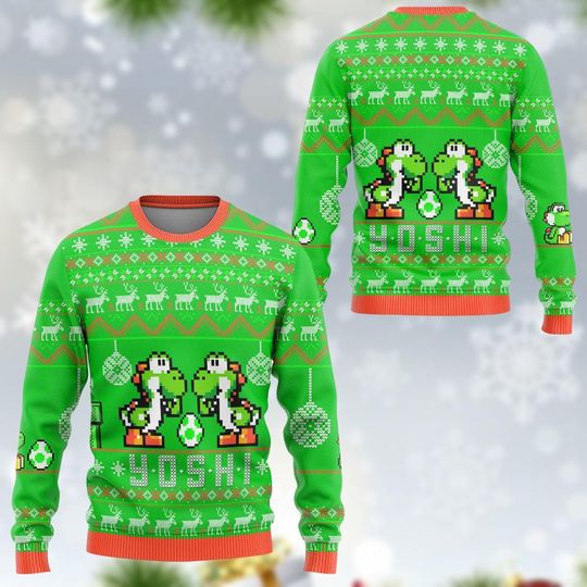 Yoshi Ugly Christmas Sweater, Yoshi Sweater, Super Mario Game Sweater, Gamer Christmas Gift, Christmas Party Gift, Gift For Him