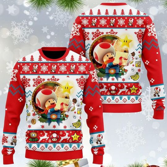 Super Mario Toad Ugly Sweater, Toad Ugly Christmas Sweater, Super Mario Xmas Sweater, Super Mario, Toad Holiday Sweater, Xmas Gift