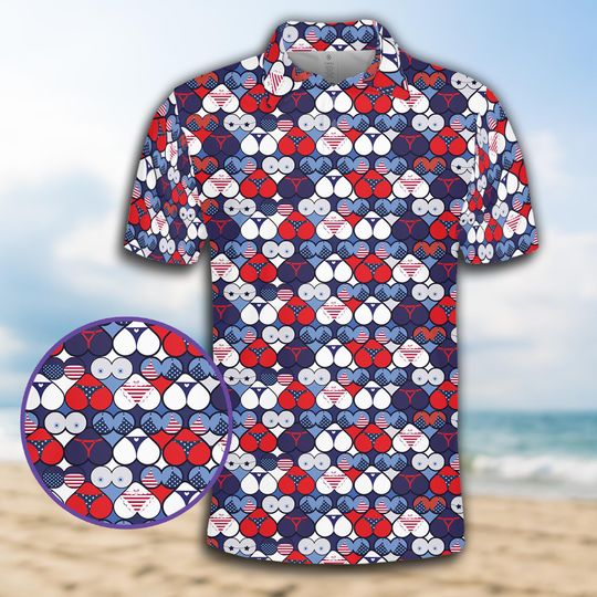 Patriotic Heart Polo Shirt for Men and Women, USA Flag Pattern, Red White & Blue, Memorial Day Shirt for Veterans