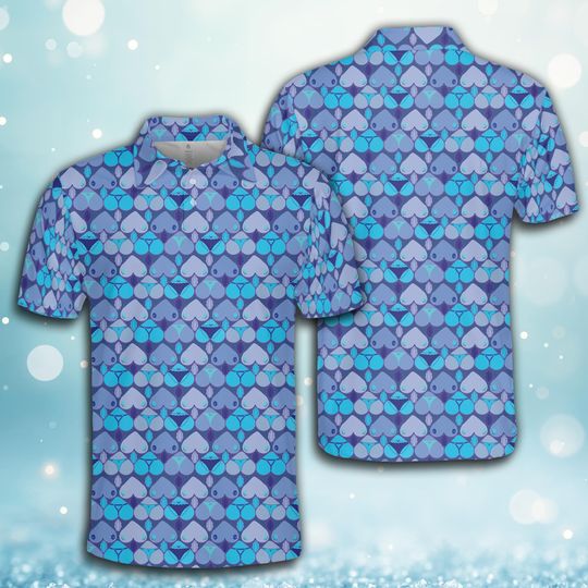 Discover Blue Tonal Heart Pattern Polo Shirt for Men and Women