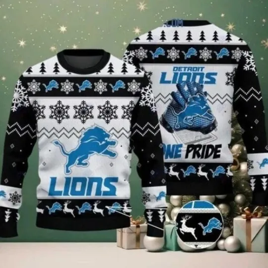 Discover Lions One Pride Christmas Football Ugly Christmas Sweater