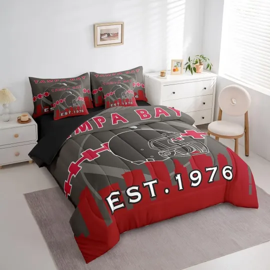 Discover Tampa Bay Buccaneers Queen Comforter Bedding Set 5 Piece Football set