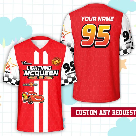 Discover Personalized Name Ddisney Cars Football Jersey, Custom Lightning MccQueen 95 Jersey, Racing Outfit For Kids & Adult Ddisney Fans, WDW Outfit