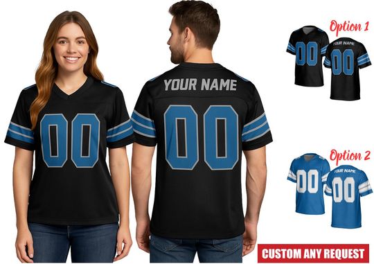 Personalized Detroit Football Jersey, Lions Football Game Day Blue Black For Fans