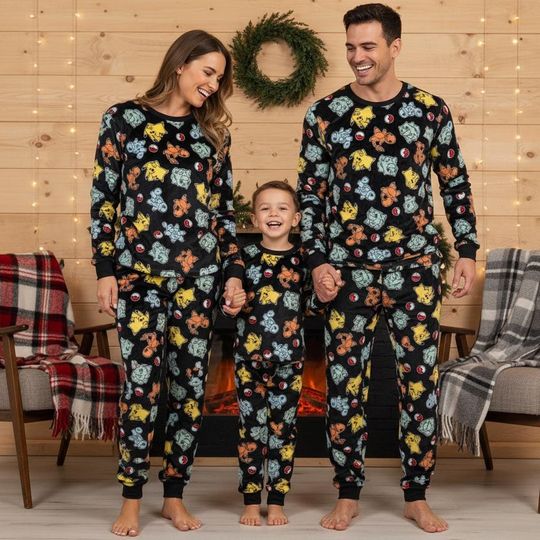 Discover Gacha Monster Family Family Pajamas Set, Pocket Monster Long Sleeve PJs, Christmas Pajamas, Matching Pyjama Set, Xmas Sleepwear Gift