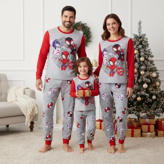 Discover Trio Spider Family Family Pajamas Set, Spider Hero Long Sleeve PJs, Christmas Pajamas, Kids PJs Set, Matching Pyjama Set, Xmas Sleepwear Gift