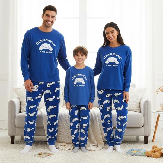 Cinnamoroll Family Family Pajamas Set, Cute Long Sleeve PJs, Kawaii Christmas Pajamas, Matching Pyjama Set, Xmas Gift For Family