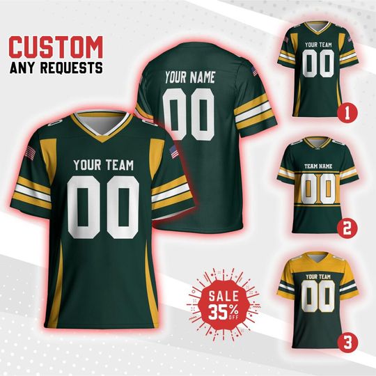 Discover Custom Team Packers Football Jersey green and gold jersey, Personalized Name & Number Free Style jersey, Game Day jersey