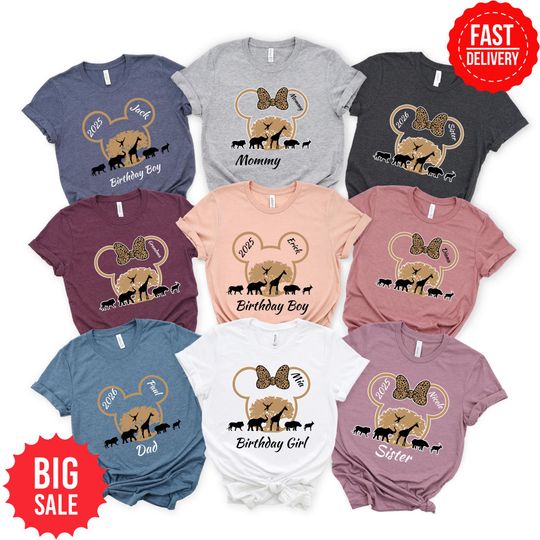 Discover Custom Disney Animal Kingdom Design T-Shirt, Safari Family Matching Tee, Disney 2026 Tee, Disney Birthday Shirt, Disneyworld Custom Name