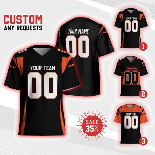 Discover Personalized Team Bengal Football Jersey orange and black jersey, Custom Name & Number Jersey Free Style , Game Day Outfit For Football Fan