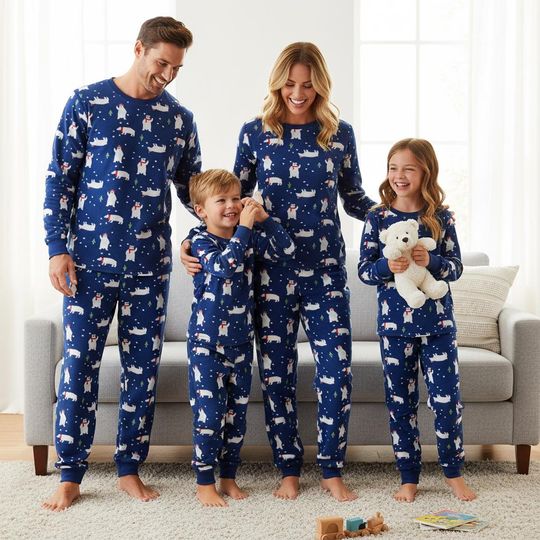 Discover Polar Bear Family Pajamas, Festive Long Sleeve PJs, Cozy Christmas Pajamas, Matching Pyjama Set, Xmas Sleepwear Gift