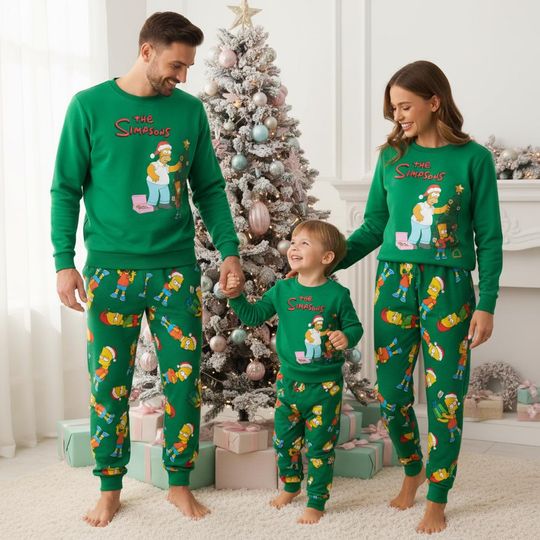 Cartoon Family Pajamas Set, Homer Long Sleeve PJs, Sitcom Christmas Pajamas, Kids Pajama, Matching Pyjama Set, Xmas Gift For Family
