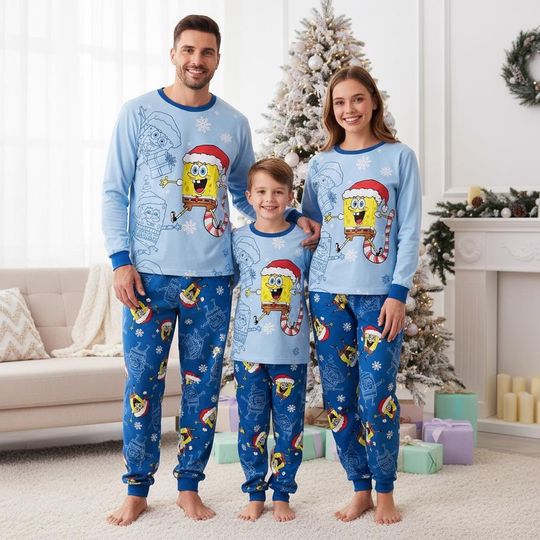 Discover Sponge Family Pajamas, Cartoon Long Pajamas, Bob Long Tee & Pants PJs, Family Matching Pajamas Set, Kids Pajama, Xmas Family Gift