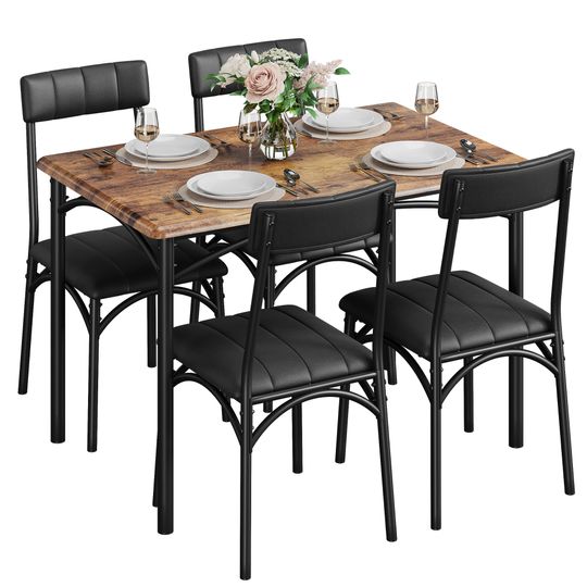 Discover Dining Table Set for 4, 5 Piece Kitchen Table and Chairs for 4 with Upholstered Chairs, Rectangular Dining Room Table Set, Kitch