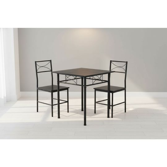 Discover 3-Piece Compact Dining Table Set with 2 Chairs for Small Spaces Kitchen Iron Wood Square Furniture