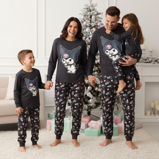 Kuromi Family Pajamas Set, Cute Long Sleeve PJs, Cartoon Christmas Pajamas, Matching Pyjama Set, Xmas Gift For Family
