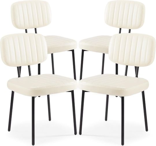 Discover Dining Chairs Set of 4, Upholstered Mid Century Modern Kitchen Dining Room Accent Chairs with Faux Leather Cushion Seat & Metal
