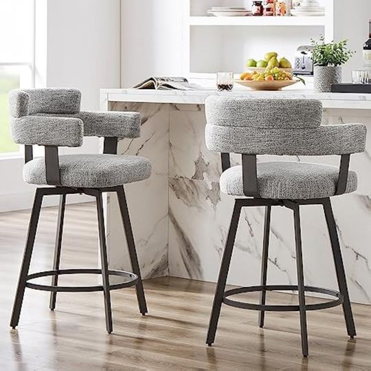 Discover Counter Height Bar Stools with Full Back Metal Footrest, Modern Barstools for Kitchen Counter, Island, Dining Room, Grey
