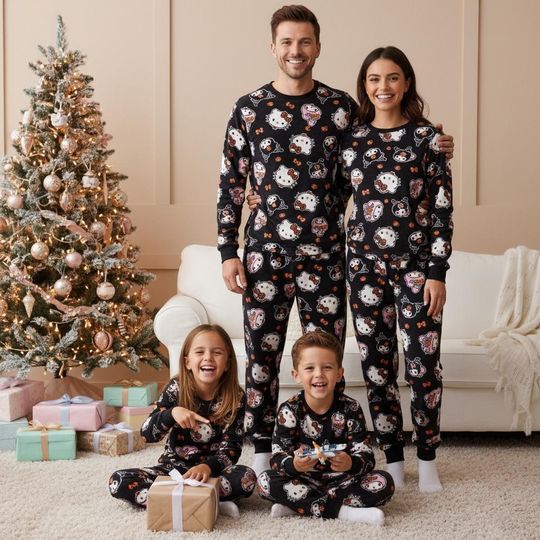 Hello Kitty Family Pajamas Set, Cute Long Sleeve PJs, Cozy Christmas Pajamas, Matching Pyjama Set, Xmas Gift For Family