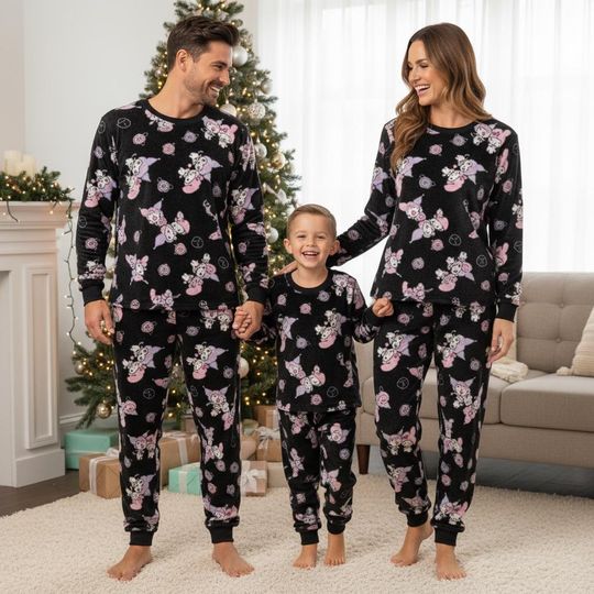 Discover Cute Dog Family Pajamas, Dog Long Sleeve PJs, Black Dog Christmas Pajamas, Matching Pyjama Set, Xmas Gift For Family