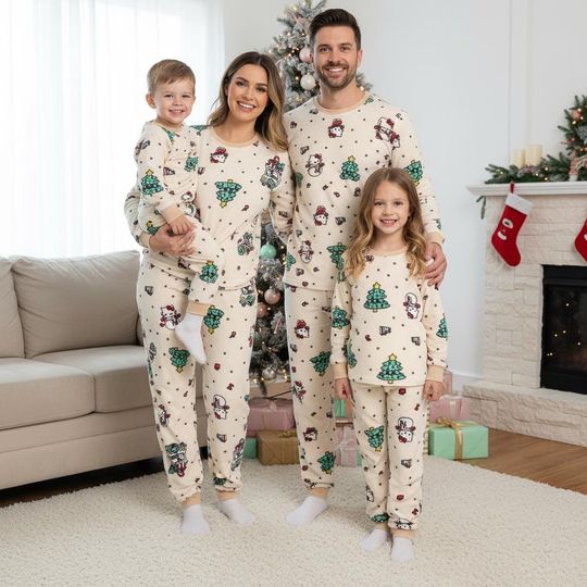 Christmas Tree Family Pajamas Set, Snowman Long Sleeve PJs, Holiday Christmas Pajamas, Matching Pyjama Set, Xmas Sleepwear Gift