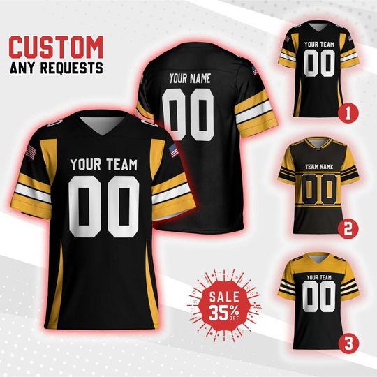 Discover Custom Team Steeler Football Jersey black and gold jersey, Fan Free Style Jersey for Game Day, V-neck Mesh Jersey For Men Mesh Polyester