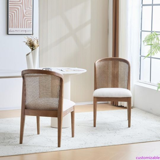 Discover Pair of Lilia Modern Fabric-Upholstered Dining Chairs with Rubberwood Frames